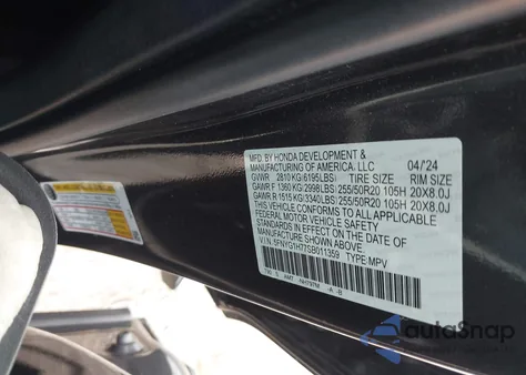 2025 Honda Pilot Touring z USA, uszkodzony, nr VIN 5FNYG1H77SB011359